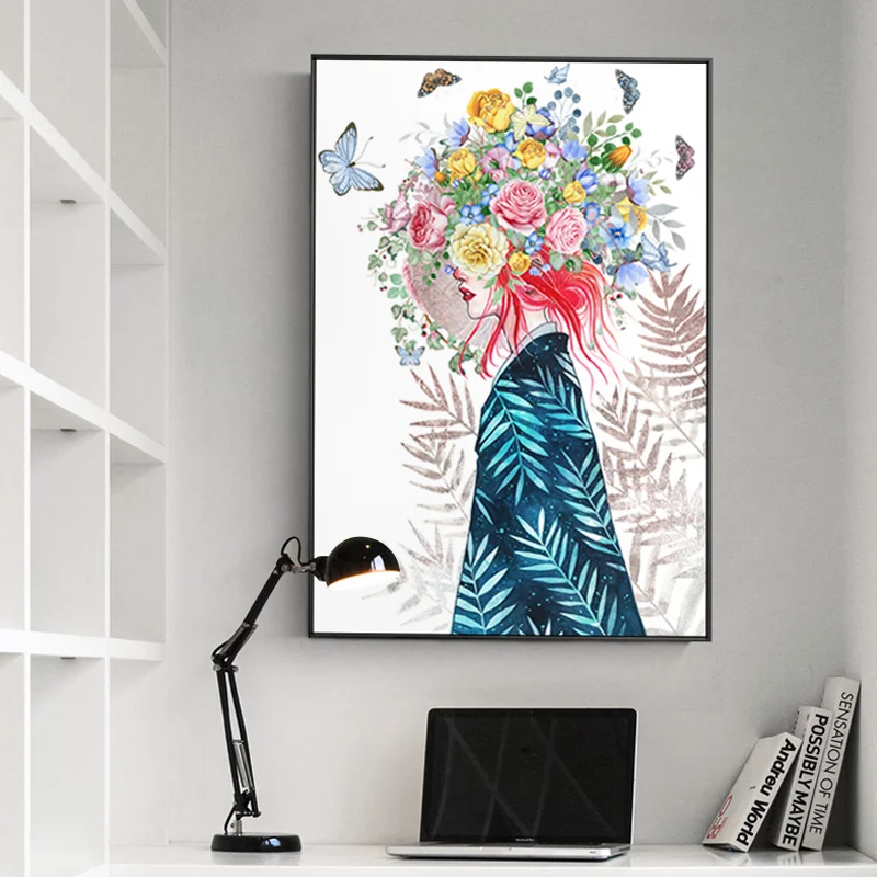 

Nordic Flower Fairy Canvas Painting HD Wall Art Picture Living Room Girl Room Home Decor Girl Posters and Prints