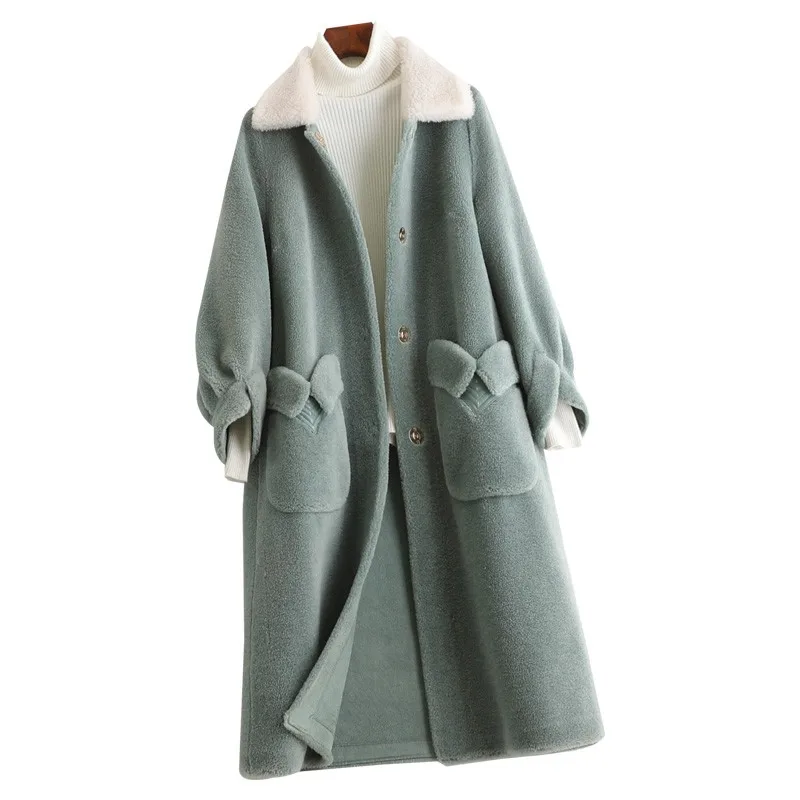 

Genuine Wool Blend Fur Coat Winter Women Warm Outerwear Overcoat LF2133