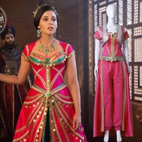 movie aladdin jasmine princess embroidery cosplay costume dresses red