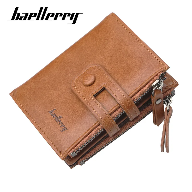 

baellerry Men Short Wallets Mini Money Bags Soft Leather Vintage Purse Coin Pocket Card Holder Zipper Hasp Bag billetera hombre
