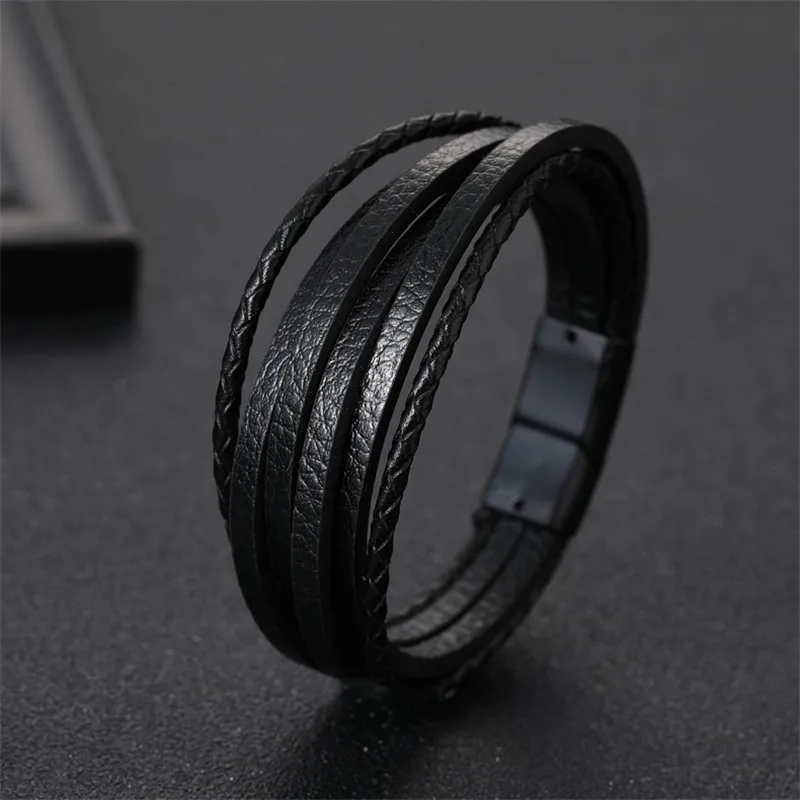 2020 трендовые браслеты из натуральной кожи мужские многослойная плетеная веревка