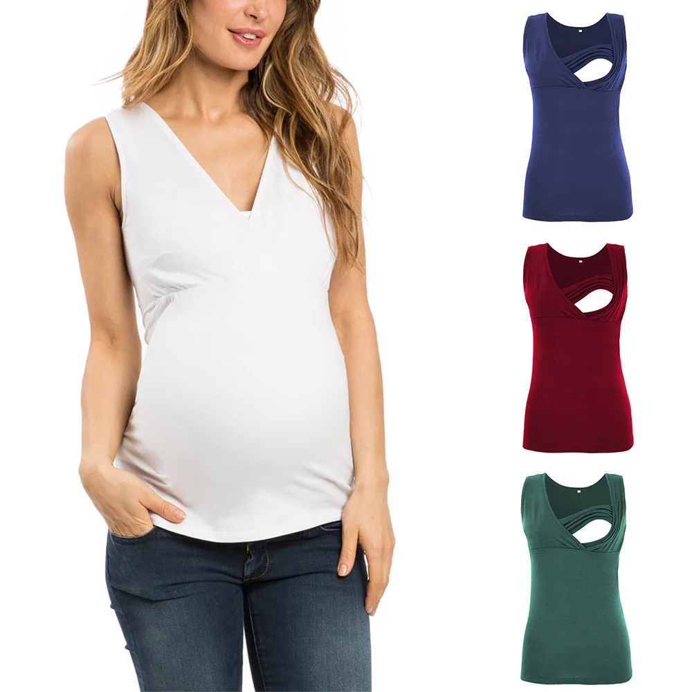 

Maternity Top Sleeveless Tank Tops Clothes Pregnancy T-shirt Classic V-Neck Ruched Mama Pregnant Tee Ropa Premama