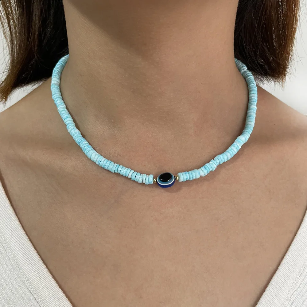 

Minar Boho Handmade Blue Acrylic Beaded Jewelry for Women Female Evil Eye Charm Beaded Chokers Necklaces Summer Beach Jewelry
