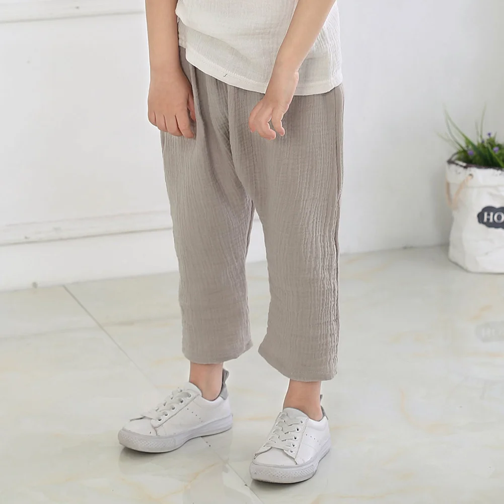 

Summer New 2-7y Solid Linen Children'S Pleated Knee Cotton Nine Harem Pants Mosquito-Proof Harem Pants Children'S Wear 2021