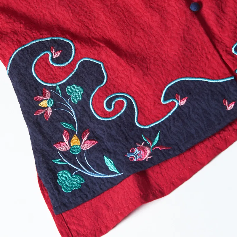 Национальный стиль ретро Красная Вышивка с длинными рукавами куртка женская