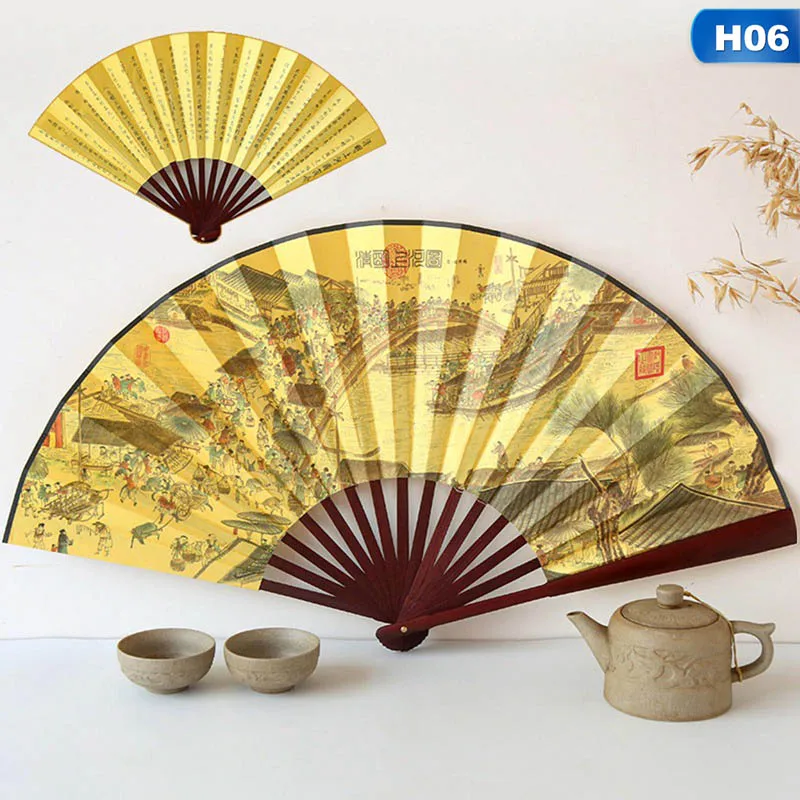 

8 Inches Landscape Silk Folding Fan Chinese Style Bamboo Wood Summer Portable Wedding Party Gift Fan Dropshipping