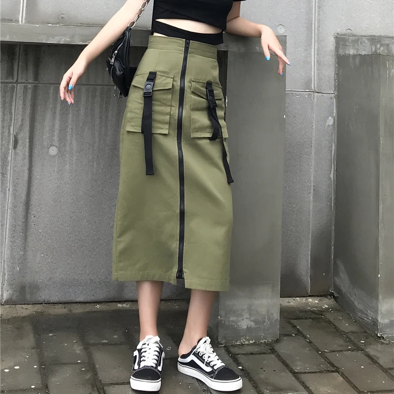 Женская винтажная юбка-карандаш армейского зеленого цвета длинная юбка-карго на