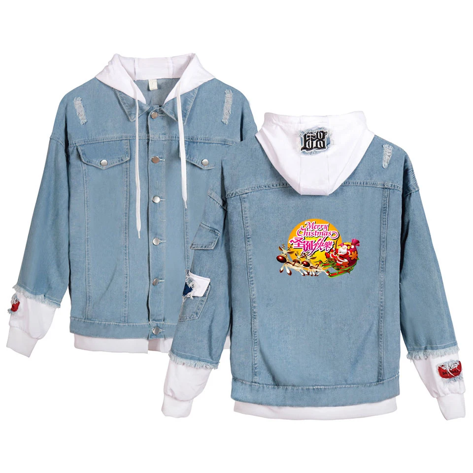 

Denim Jean Stitching Vintage Jacket Women Coat Harajuku Jeans Hoodies Wear Clothes Christmas Hoodies Kpop Christmas Casual