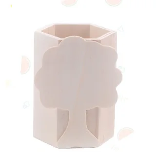 

Creative Handmade Diy Hand-painted Wooden Hexagonal Pen Holder Snow Mud Clay Wooden White Embryo Big Tree Hexagonal Pen Holder