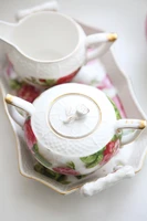 european retro rose embossed edge ceramic underglaze decal coffee cup teapot tray