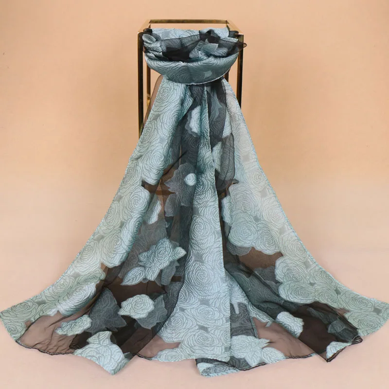 

Women hijabs organza rose floral shawl fashion scarf polyester hijabs bandana capes feminino inverno shawl silk scarves