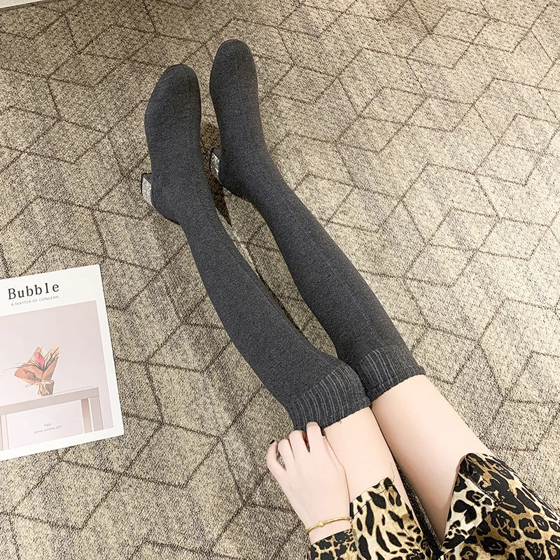 Новинка сапоги-чулки выше колена женские эластичные сапоги с блестящими