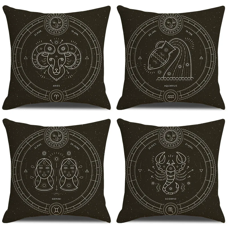 

2021 New Home Sofa Pillow Cartoon Character Twelve Constellation Pillowcase Digital Printing Pillowcase Wholesale