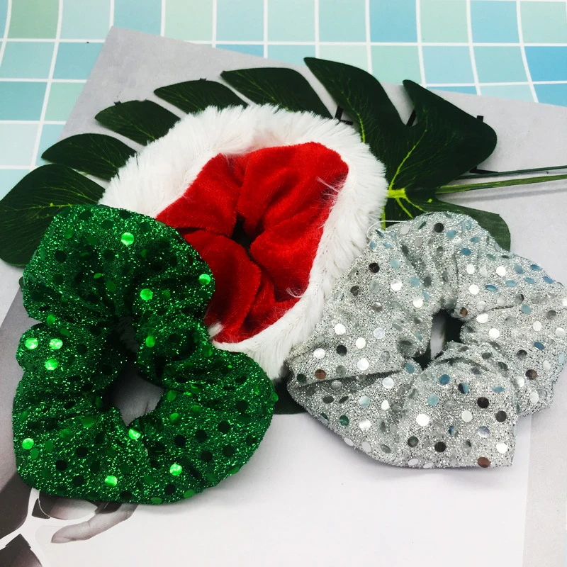 

Christmas Scrunchies for Women Elastic Hair Bands Bling Sequin Hair Ring Velvet Ponytail Hair Rope Ties Fashion Hair Accessories