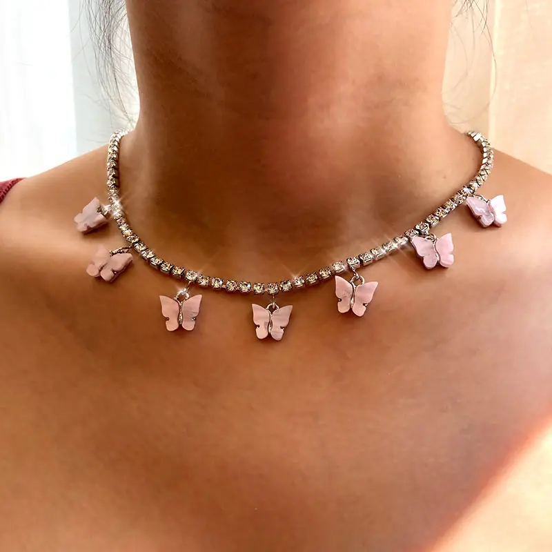 Ожерелье женское с кулоном в виде бабочки Стразы серебристого цвета | Украшения и