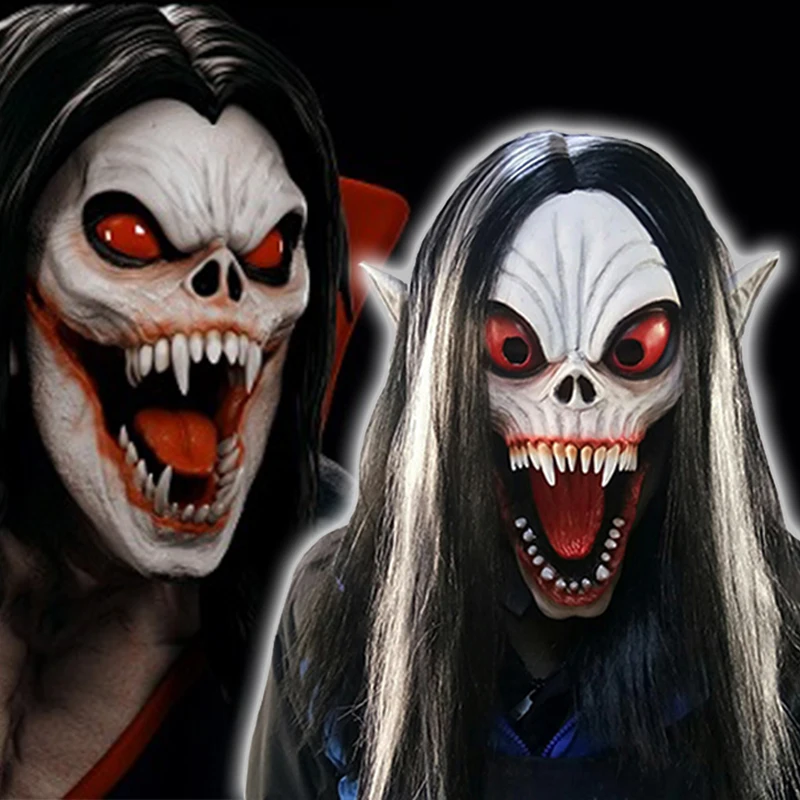 

Eraspooky Movie Morbius the Living Vampire Cosplay Masks For Men Halloween Costume For Adult Latex Full Face Mask With Hair