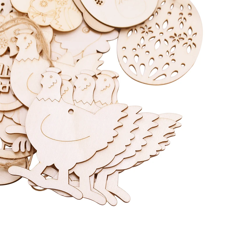 

10Pcs Easter Wooden Pendant Egg Rabbit Rooster Flower Hanging Ornament Happy Easter Party Decoration Wood Craft Toys Kid Favor
