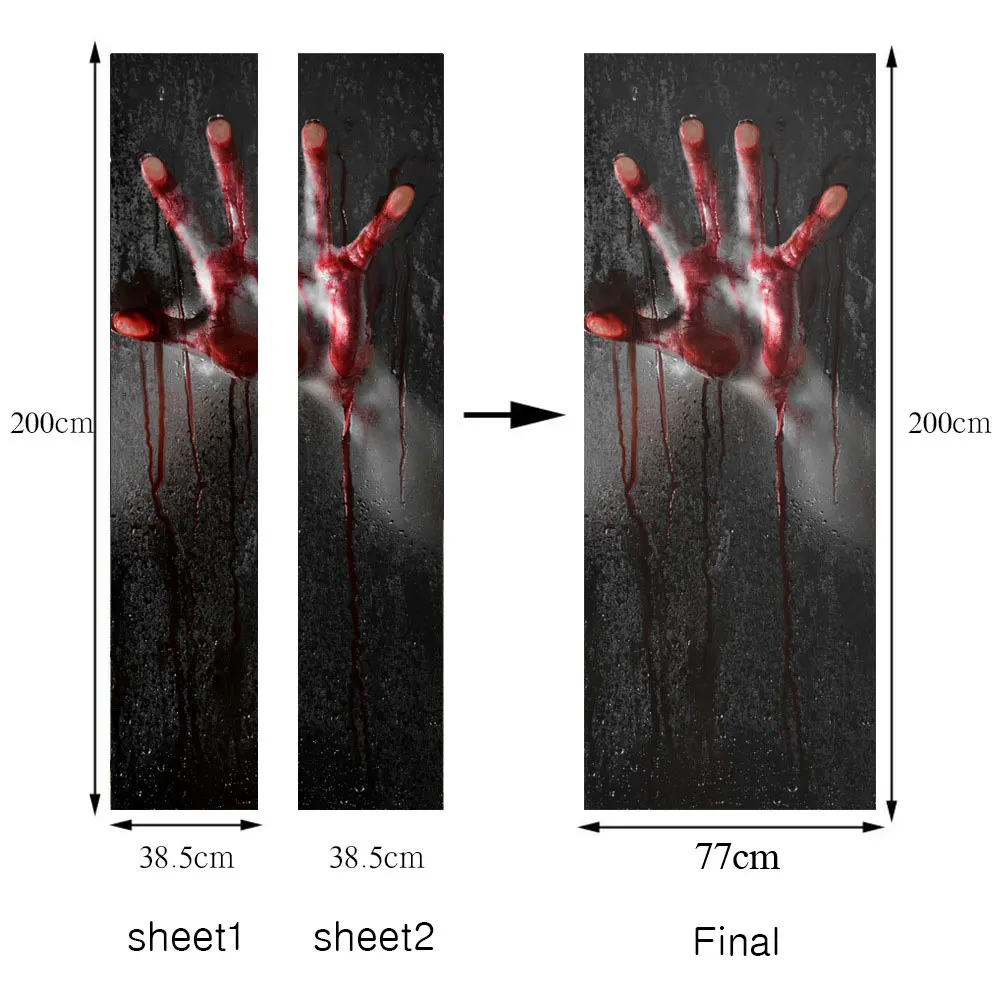 1 комплект 3D наклейка на дверь Хэллоуин ужасная спальни Настенные обои наклейки