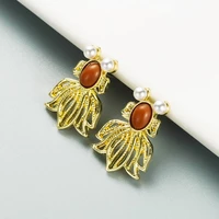 pearl embellished metal honey bee dangle earrings for women fashion summer jewelry