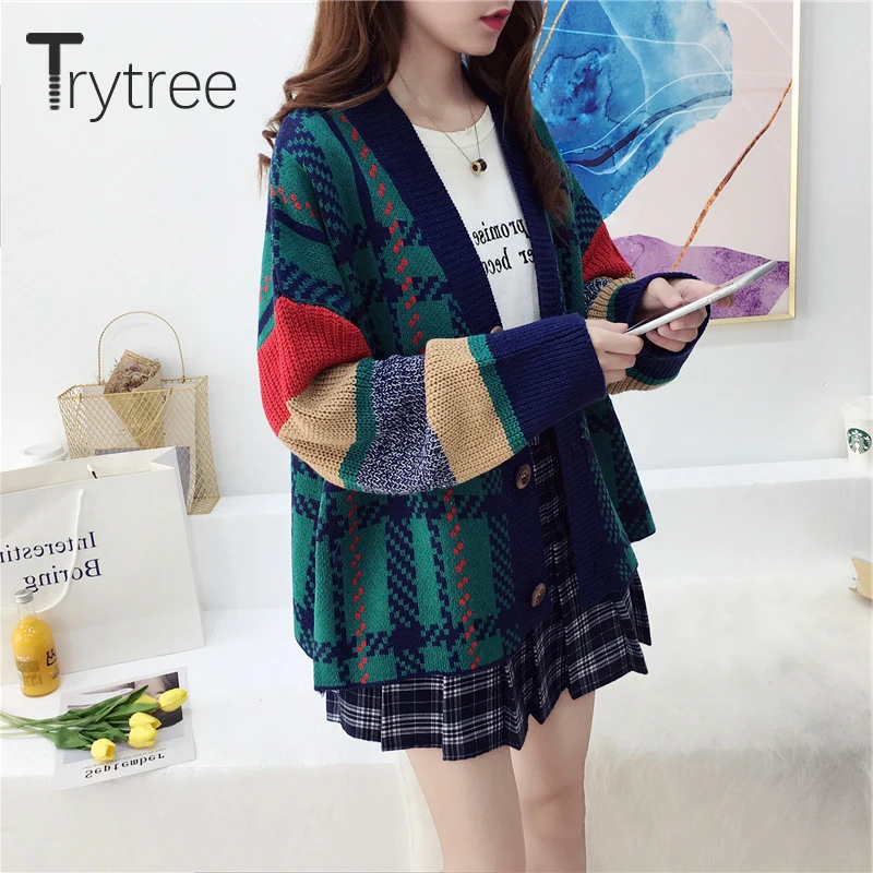 Trytree 2019 Осень Зима Женский Повседневный свитер с v-образным вырезом однобортный