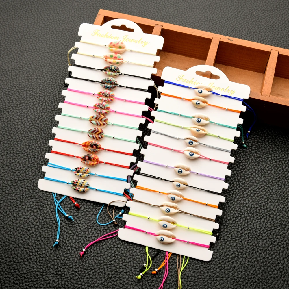 12 шт./компл. Женский комплект браслетов с подвесками из разноцветных ракушек