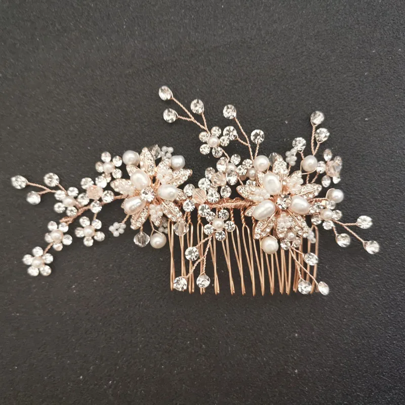SLBRIDAL Стразы ручной работы кристалл пресноводный жемчуг цветок свадебный гребень