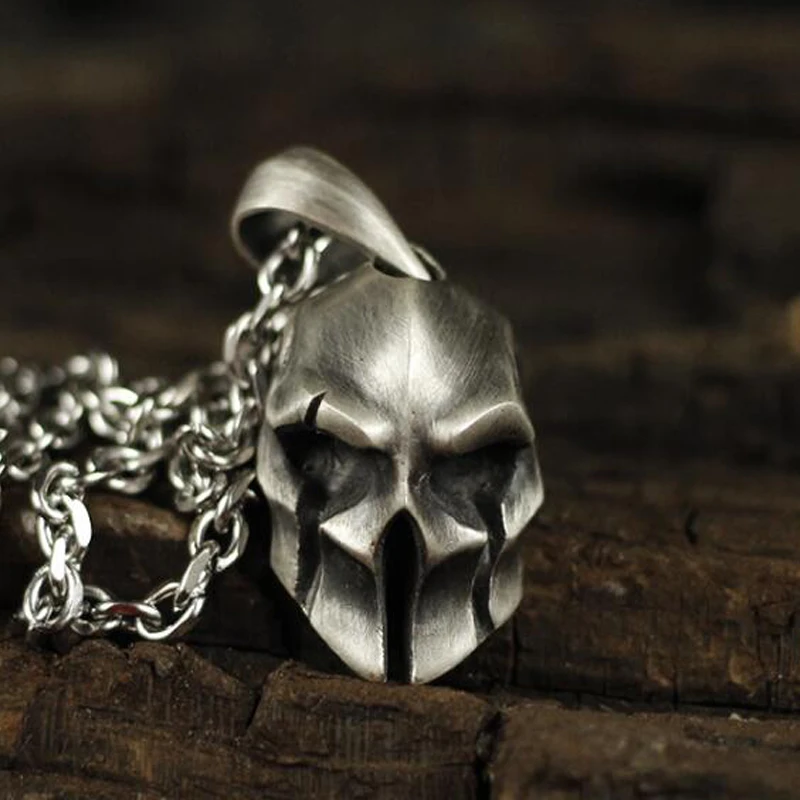 

12 шт. Ретро серебряное ожерелье с подвеской в виде черепа Спарты воина