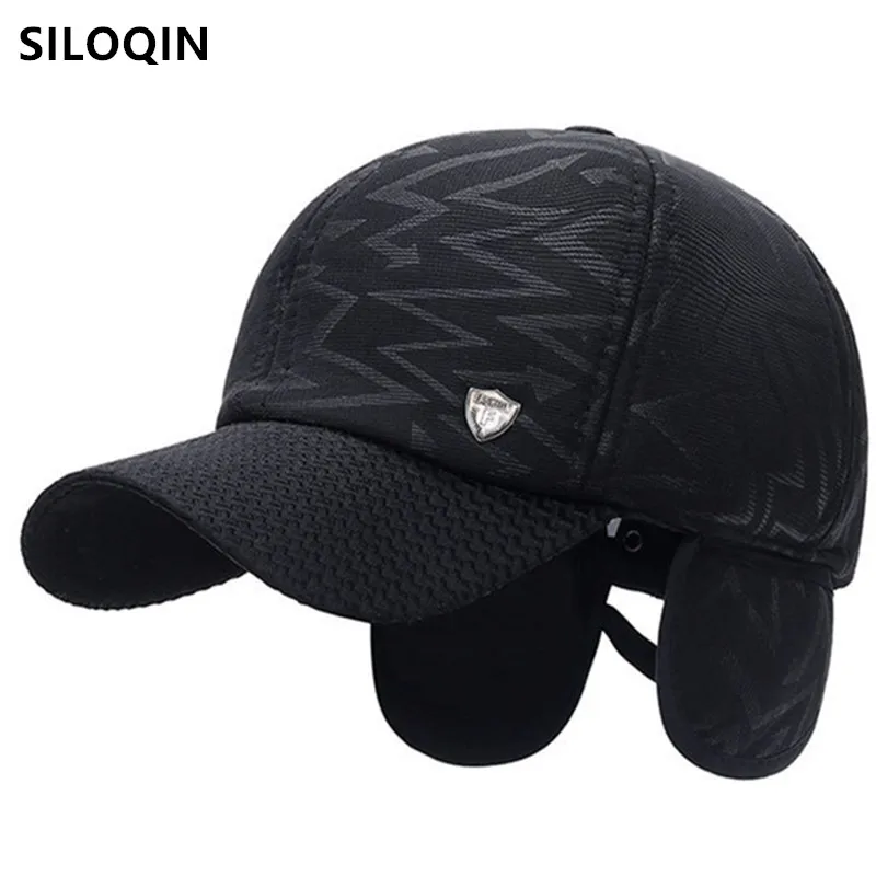 

SILOQIN New Winter Men Warm Earmuffs Hats Cold-proof Thick Baseball Caps Adjustable Size Middle-aged Sports Cap Snapback Cap