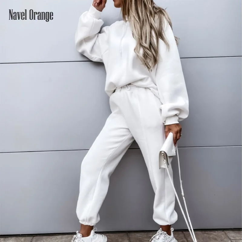 

Женские весенне-осенние однотонные свободные домашние костюмы из 2 предметов с капюшоном и длинным рукавом, комплекты домашней одежды с эла...