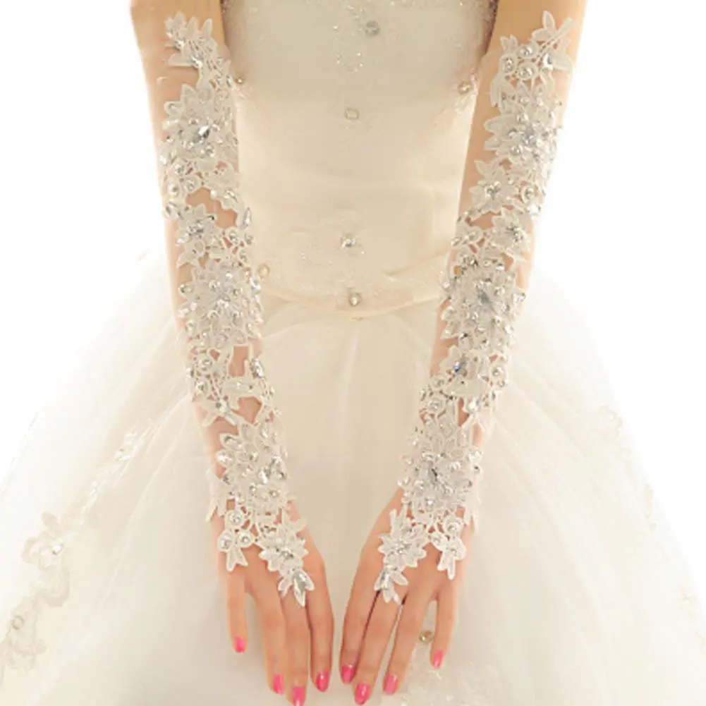 

Fingerless Rhinestone Lace Bridal Wedding Gloves Bride Bridal Wedding Dress Lance Gloves White 2022