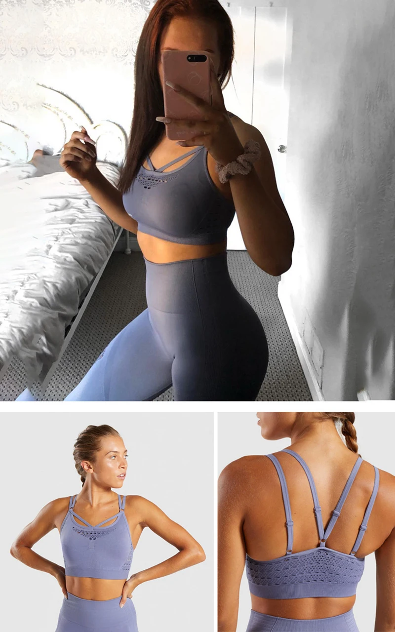 SALSPOR Women Shark Seamless Sport Bra High Elastic Hollow Yoga Bra Push Up Fitness Underwear Quick Dry Running Gym Tank Top