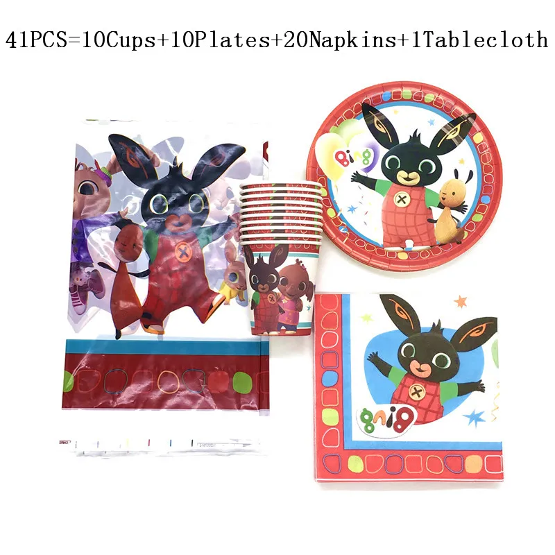 

Rabbit Theme Party Supplies Disposable Tableware Cup Plate Napkin Balloon Happy Birthday Kid’s Favorite Decoration Boy Gifts