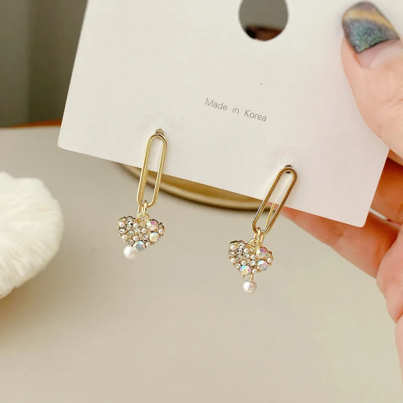 

Zeojrlly Trendy Water Drop Women Dangle Earrings Pearl Love Earrings Female Peach Heart Elegant Korean Jewelry