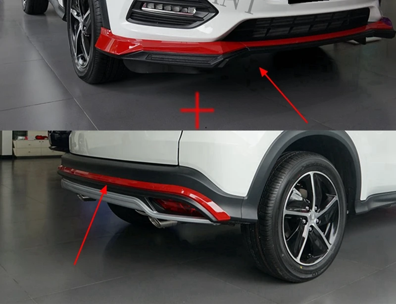 Red Black Для Honda HRV VEZEL 3 шт. автомобильный передний нижний бампер диффузор для губ и 1 шт. задний бампер спойлер Комплект кузова - Цвет: Red Black