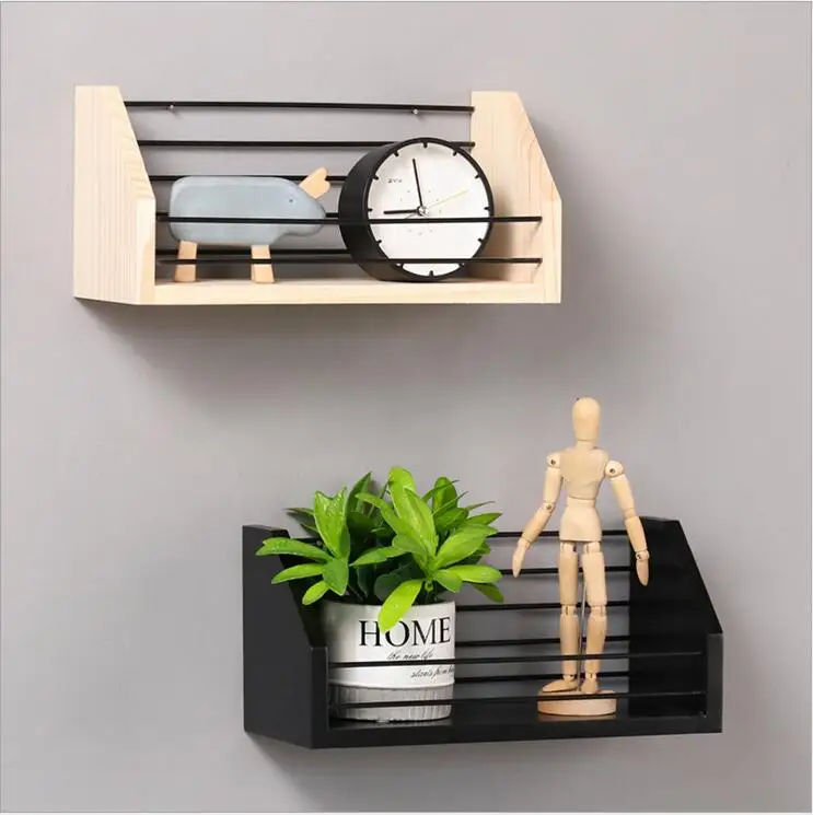 Деревянная настенная полка вешалка железная Цветочная ваза деревянная для