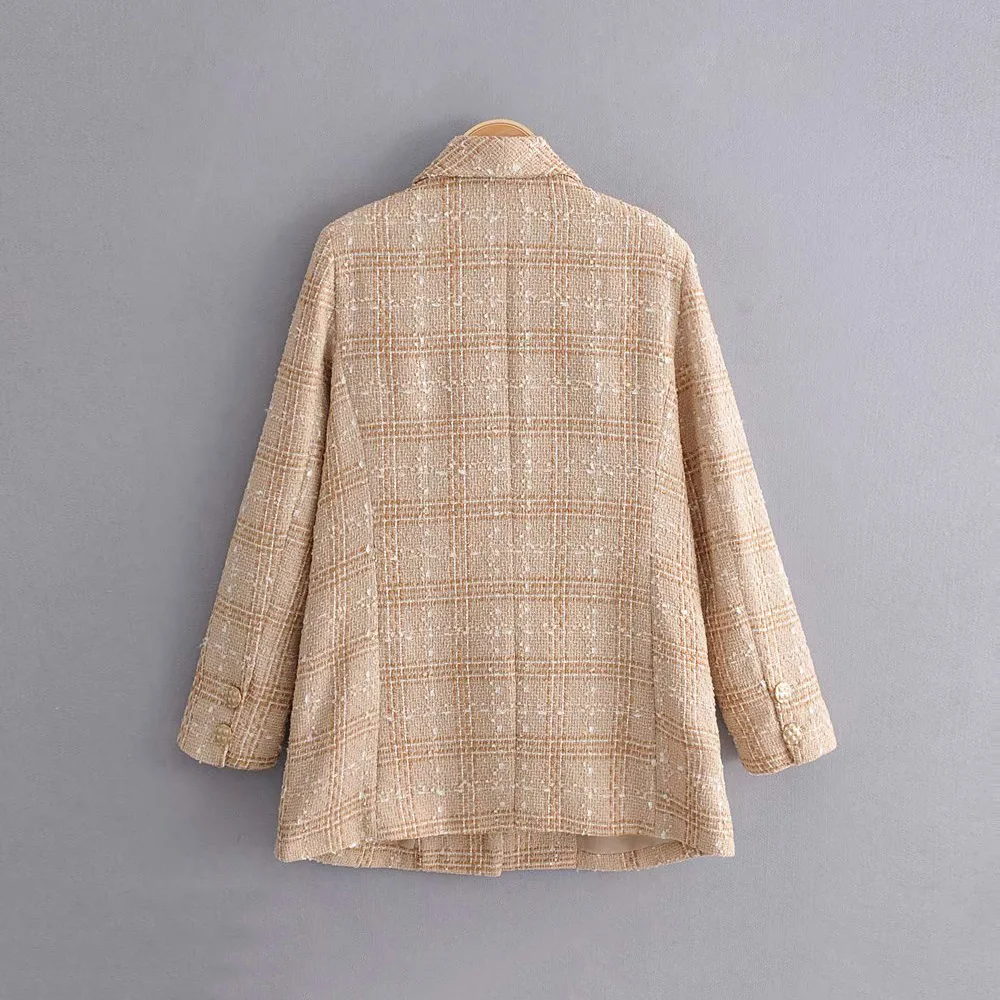 Элегантное женское твидовое клетчатое пальто модная Офисная Женская