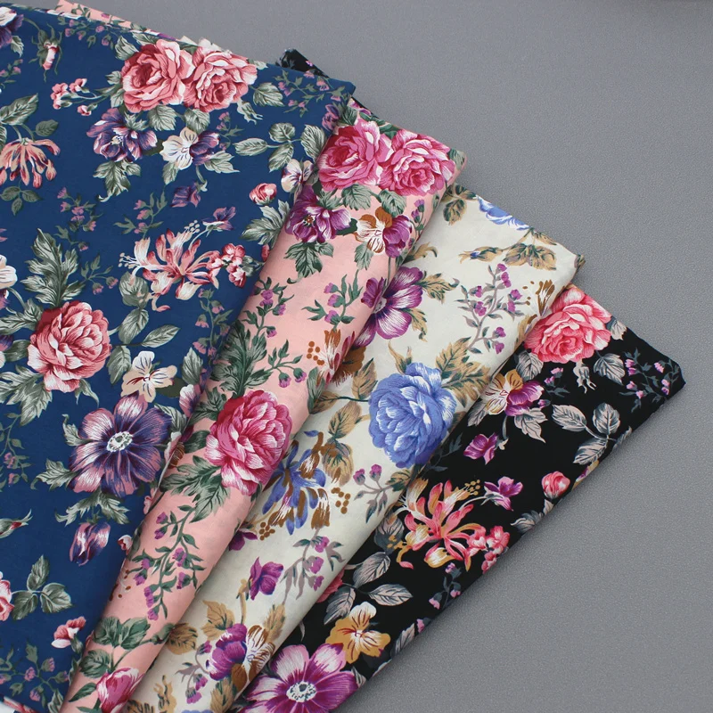 

Vintage Flower Printed Cotton Twill Fabric Breathable Pure Cotton Twill Fabric for DIY Sewing Patchwork Dress Cloth for Baby&Kid