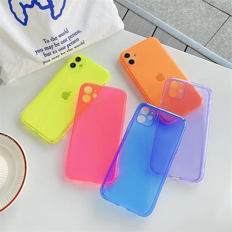 INS милый неоновый флуоресцентный однотонный чехол для телефона iPhone 6 7 8 Plus 11 Pro X XS