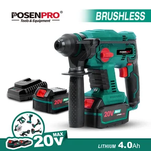 Бесщеточный Электрический вращающийся молоток беспроводной молоток 20 в 4 функции молотковая Машина Бурение бетонный инструмент POSENPRO