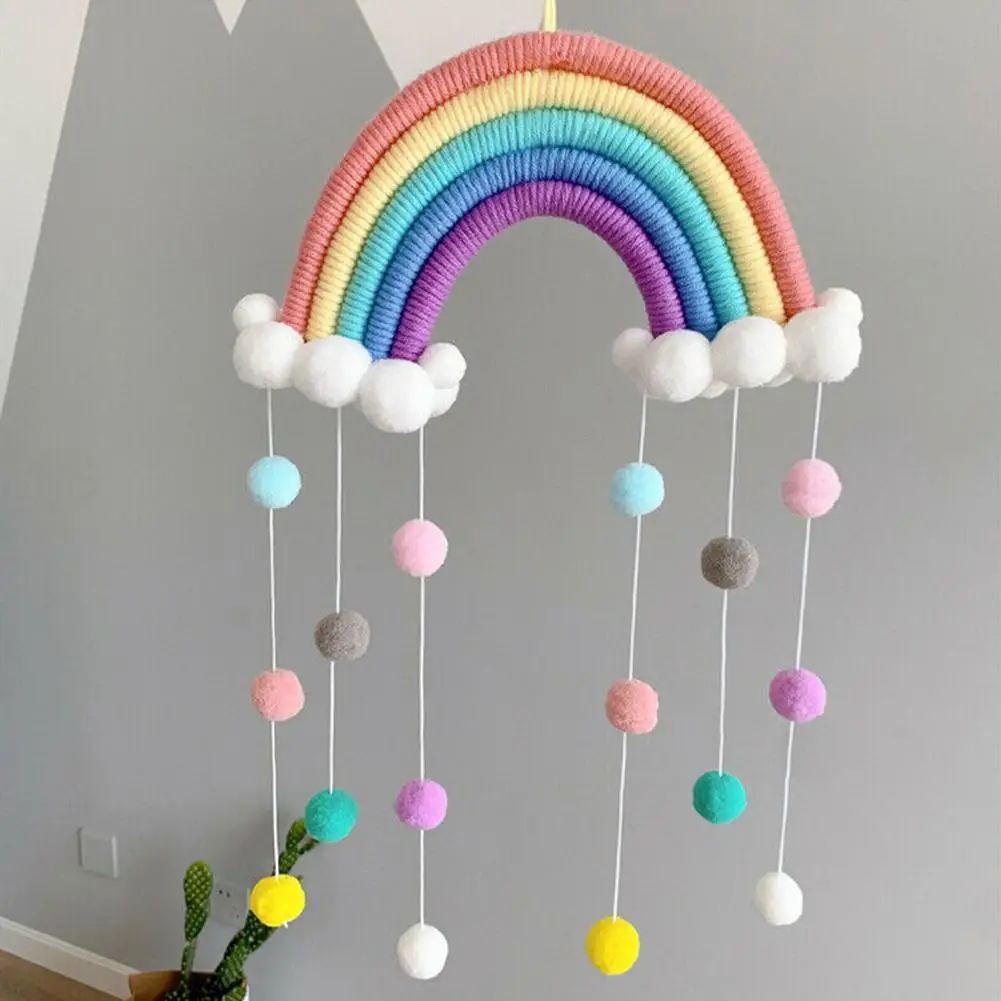 

Ins Cute Rainbow Cloud Pendants Home Children Room Rainbow Hand-woven Balls Decoration With Wall Ornament Pendant Window Cl C9K5