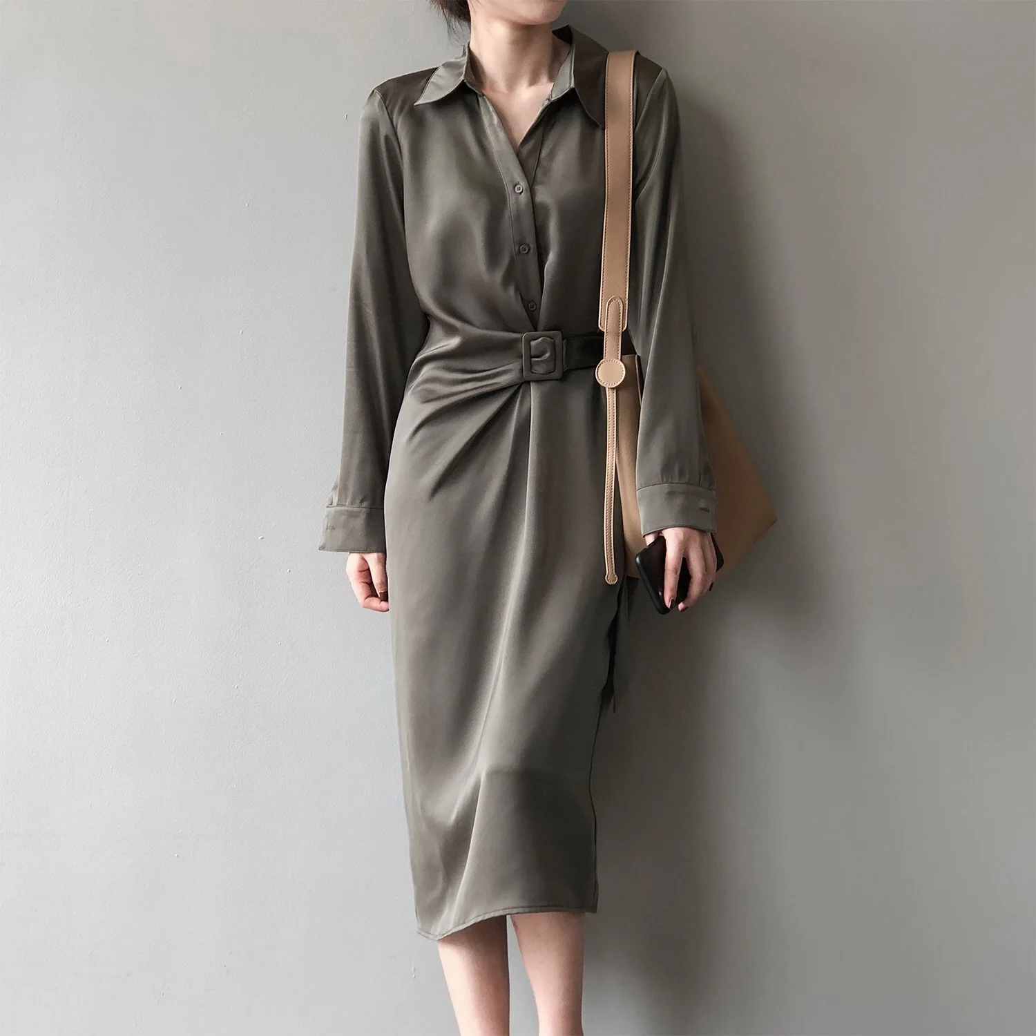 

COIGARSAM Women Long dress Dresses Black Green Ga Color 2312