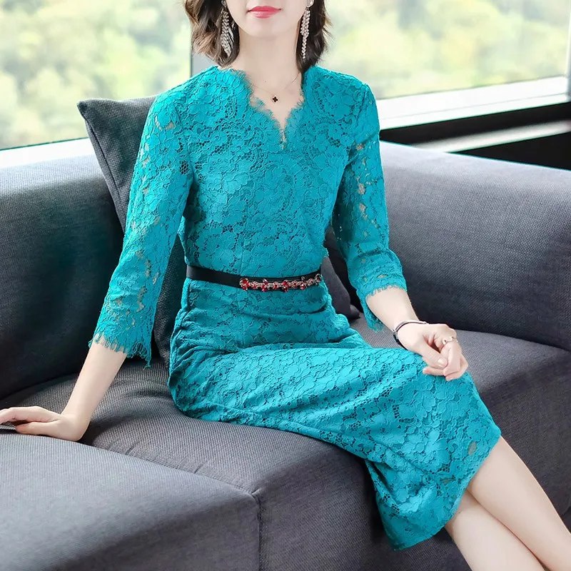 Модное женское платье элегантное кружевное с разрезом размера плюс женские