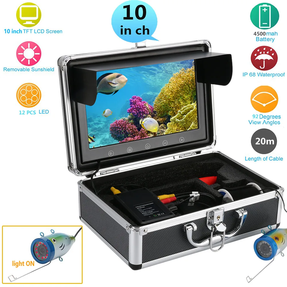 

GAMWATER 10 "дюймов Цвет монитор возможностью погружения на глубину до 30 м HD 1000tvl видеокамера для подводной охоты, Камера комплект 12 шт инфракрасн...