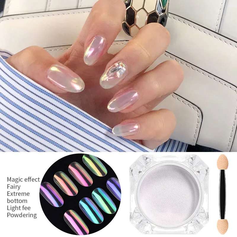 Радужная зеркальная пудра для ногтей искусство Блеск Русалка градиент неоновая