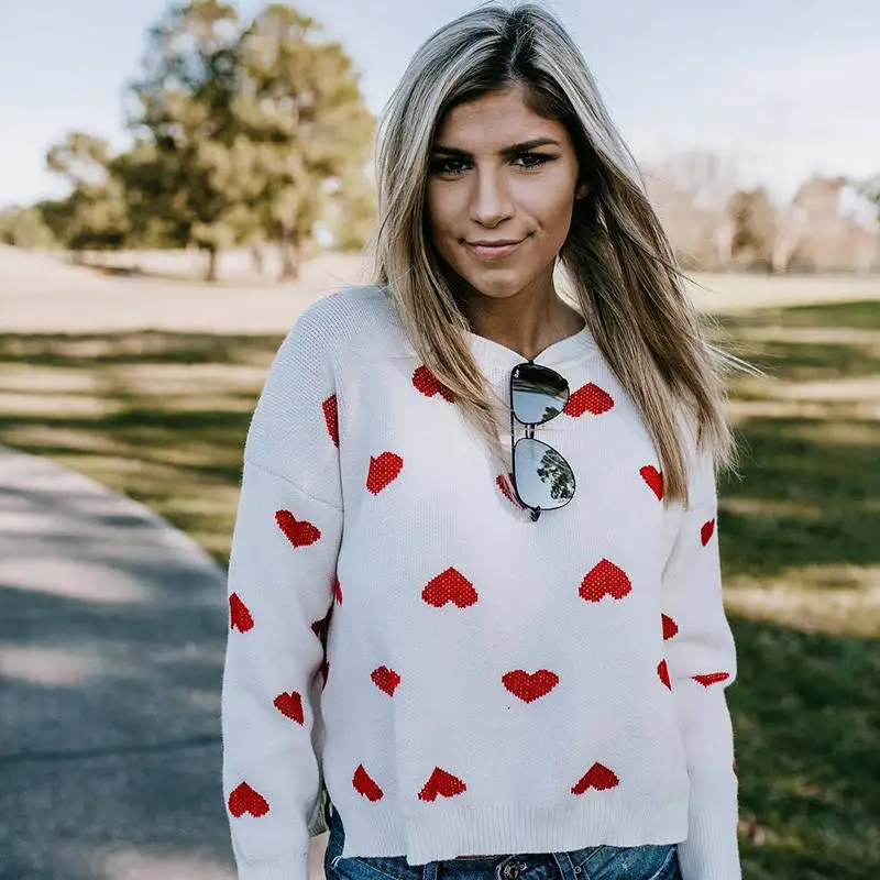 CHRLEISURE Ladies Cute Pullover Casual Loose Sweater Love Decoration Long Sleeve Plus Size | Женская одежда