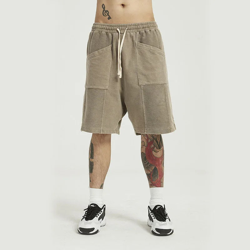 

Men Summer Vintage Washed Streetwear Hip Hop Loose Casual Shorts Male Harem Short Trousers Zipper Pocket Sportwear Shorts
