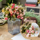 15 головок1 упаковка, Шелковый чайный букет невесты из роз для дома, рождества, свадьбы, Нового года, украшение, искусственные растения, цветы
