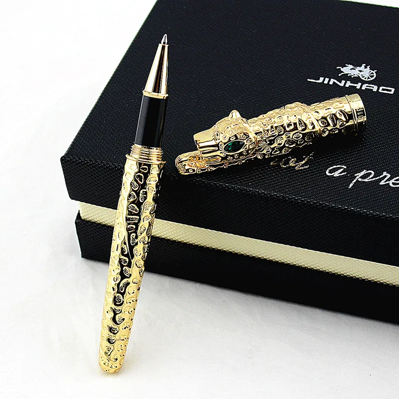 Новинка Jinhao Cheetah полностью Металлическая золотистая Ручка-роллер Роскошная Изысканная Расширенная ручка для письма в подарок для бизнес-офиса