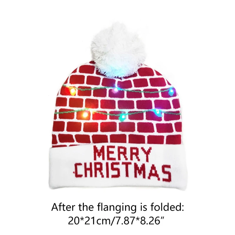 

LED Light Up Knitted Christmas Beanie Hat Reindeer Tree Brick Jacquard Xmas Holiday Ugly Sweater Flashing Skull Cap
