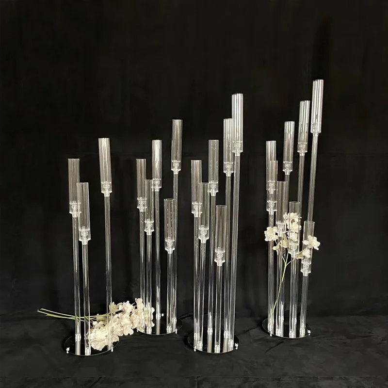 

Wedding Lighting Road Lead aisle Stand Crystal Candelabras Pillar Acrylic Transparent Wedding stage decoration 6 sets